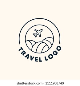 Air travel vector logo template. Illustration of an airplane and fields