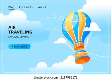 Air traveling in cloudy sky vector cartoon poster concept.