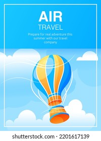 Air traveling in cloudy sky vector cartoon poster concept.