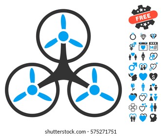 Air Tricopter pictograph with bonus marriage pictograms. Vector illustration style is flat rounded iconic blue and gray symbols on white background.