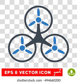 Air Tricopter round icon. Vector EPS illustration style is flat iconic bicolor symbol, smooth blue colors, transparent background.