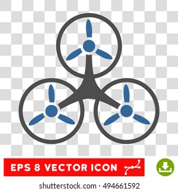 Air Tricopter round icon. Vector EPS illustration style is flat iconic bicolor symbol, cobalt and gray colors, transparent background.