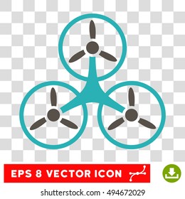Air Tricopter round icon. Vector EPS illustration style is flat iconic bicolor symbol, grey and cyan colors, transparent background.