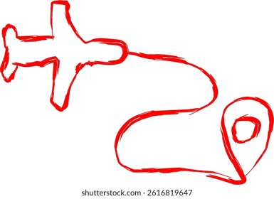 air trip icon in scribble style. red line scribble icon