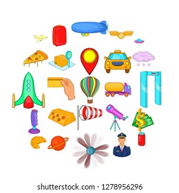 Air trip icons set. Cartoon set of 25 air trip vector icons for web isolated on white background