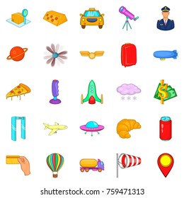 Air trip icons set. Cartoon set of 25 air trip vector icons for web isolated on white background