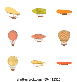 Air vehicle icons set. Cartoon set of 9 air vehicle vector icons for web isolated on white background