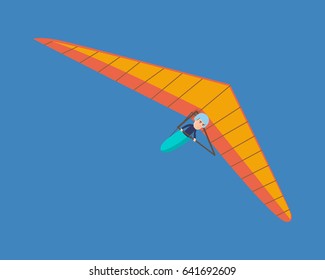 Air vehicles. A modern hang glider, a man hovering in the air on this vehicle. Vector illustration isolated on white background.