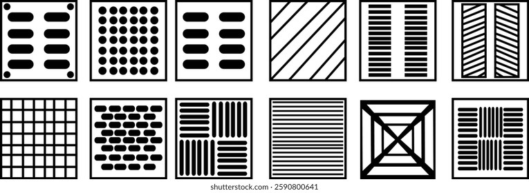 Air vent black glyph icon set. Hvac system Wall cover Fresh air delivery Home ventilation. Room temperature Silhouette symbols on white space Solid pictogram. Vector isolated on transparent background