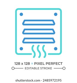 Icono de línea de dos colores de ventilación. Sistema Hvac. Cubierta de pared. Entrega de aire fresco. Ventilación en casa. Símbolo de contorno bicolor a temperatura ambiente. Pictograma lineal de duotono. Ilustración aislada Trazo editable