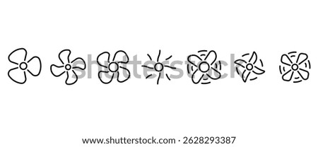 Air ventilation glyph icon. Exhaust fan. Airflow. Ventilator rotation. Turbine, propeller. Fan icons. Air ventilation vector isolated illustration in transparent background. Icon Set. Editable Stroke.