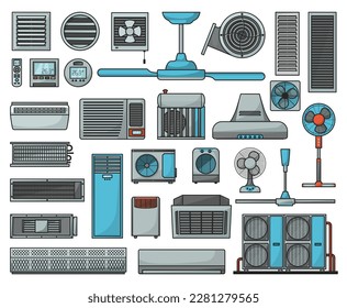 Air ventilator color vector set icon.Vector illustration icon of ventilator equipment.Isolated color set of air fan system.