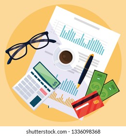air view documents and office set items