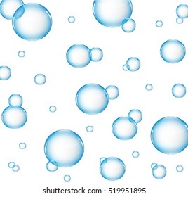 air water bubbles in blue color background on isolated white