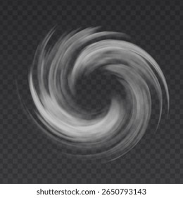Air whit vortex vector effect isolated on transparent background. Circle wind flow swirl.
