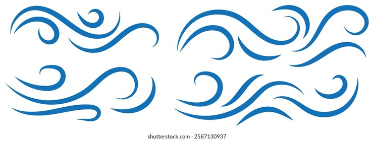Air, wind, swirl in doodle illustration style. Sketch drawn air blow motion, smoke flow art, abstract line. Wave beach vector illustration. Isolated vector illustration.