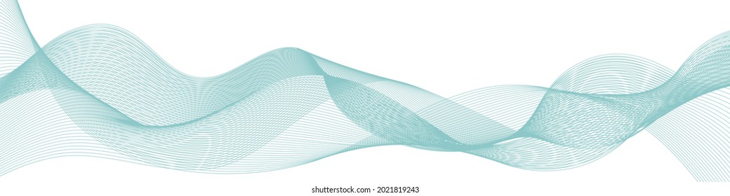 Air wind wave, light teal undulate wavy swirl with smooth color flow. Design element, swoosh, abstract blend curves isolated on white background. Vector illustration