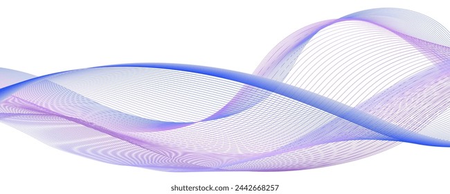 Air wind wave swirl swoosh, purple and blue undulate dynamic twist lines. Soundwave, smooth color flow, transparent curveisolated.  Abstract background, vector illustration