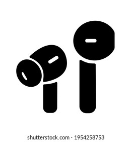 Air or wireless headphones, earphones solid black line icon. Trendy flat style isolated symbol, for: illustration, monochrome, logo, mobile, app, emblem, design, web, site, ui, gui, ux. Vector EPS 10
