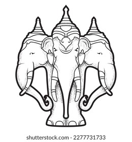 Airavata, mythological white elephant with many heads, abhra-matanga elephant of deity Indra, hindu mythology, vector svg