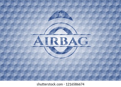 Airbag blue badge with geometric pattern.