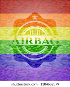 Airbag emblem on mosaic background with the colors of the LGBT flag