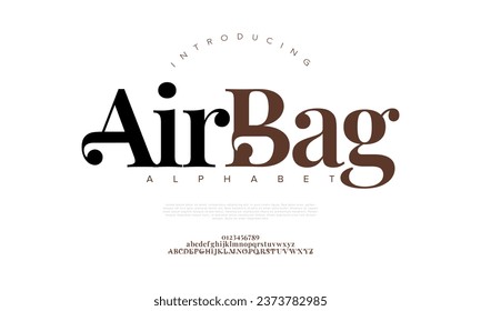 Airbag premium luxury elegant alphabet letters and numbers. Elegant wedding typography classic serif font decorative vintage retro. Creative vector illustration
