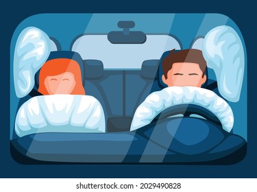 Airbag system in car. vehicle safety feature in crash with driver and passenger in front view illustration vector