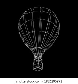 Airballoon design airway travel transport. Air ship with cabin. Wireframe low poly mesh vector illustration.