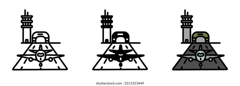 Airbase Icon, A military facility providing operational support for aircraft, including runways, control towers, hangars, and personnel quarters.