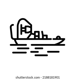 Airboat black line icon. Water activity. Pictogram for web page.