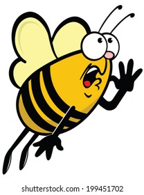 airborne cartoon bee, speaking, vector