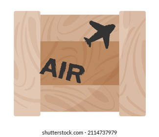 Airborne delivery wooden box package parcel air drop. Online military game concept. Military concept for army, soldiers and war. Vector cartoon isolated illustration.