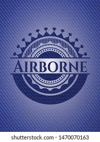 Airborne emblem with jean texture. Vector Illustration. Detailed.