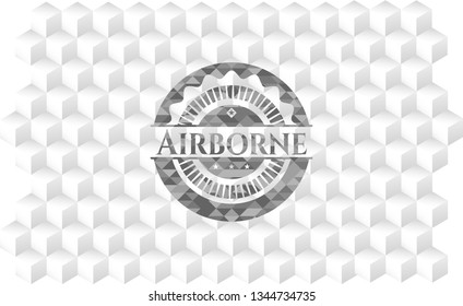 Airborne grey emblem with cube white background