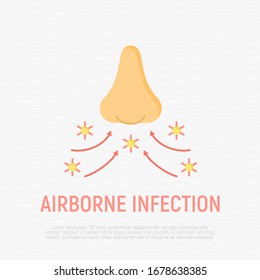 Airborne infection, spread of virus. Flat icon. Person to person. Symptom of flu, influenza, coronavirus. Vector illustration.