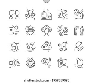 Airborne infection. Vaccinated. Protective mask. Infection in lung. Health care, medical and medicine. Pixel Perfect Vector Thin Line Icons. Simple Minimal Pictogram