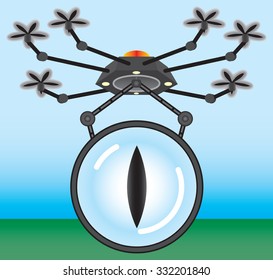 Airborne mechanical spy drone on a surveillance mission