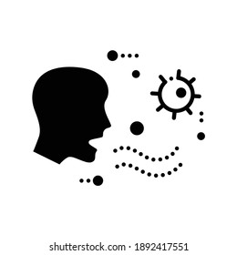 Airborne spread glyph icon. Disease spreading concept. Covid19, virus disease, influenza or flu transmission. Infection carrier, contagious person. Isolated silhouette vector illustration