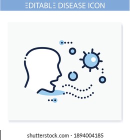 Airborne Spread Line Icon. Disease Spreading Concept. Covid19, Virus Disease, Influenza Or Flu Transmission. Infection Carrier, Contagious Person. Isolated Vector Illustration. Editable Stroke 