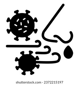 Airborne virus spread solid icon. Person breath virus bacteria glyph style pictogram on white background. Covid-19 spread through respiratory sign concept and web design. Vector graphics