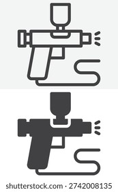 Airbrush car paint icon set with spray gun in line and solid styles. Outline and solid icon with editable stroke vector sign and body repair symbol.