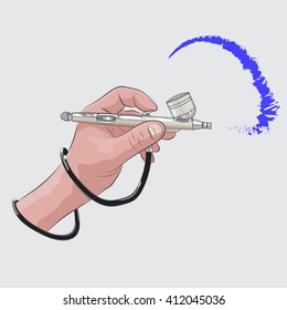 airbrush in hand. spray paint. vector illustration