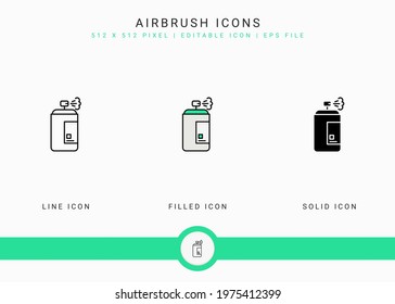 Airbrush icons set vector illustration with solid icon line style. Color palette design concept. Editable stroke icon on isolated background for web design, user interface, and mobile application