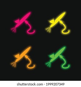 Airbrush Painting Tool four color glowing neon vector icon