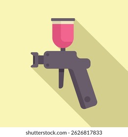Escova de ar com um recipiente rosa está em pé pronto para pintar ou aplicar tinta