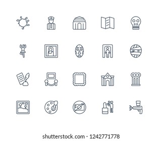 Airbrush, Sculpture, No photo, Palette, Artwork, Anthropology, Metal detector, Frame, Poetry, Gioconda, antic Architecture outline vector icons from 20 set