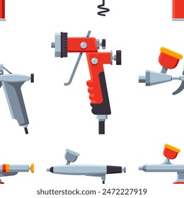 Airbrush spray guns vector cartoon seamless pattern.