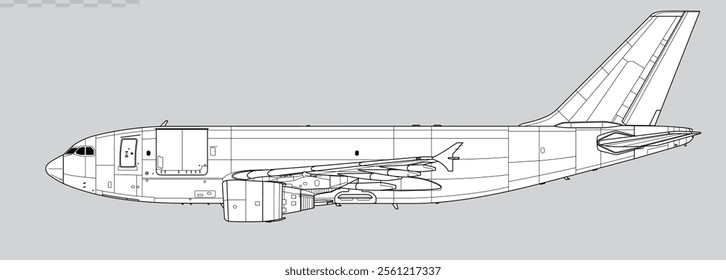 Airbus A310-300F Freighter. Vector drawing of cargo aircraft. Side view. Image for illustration and infographics.