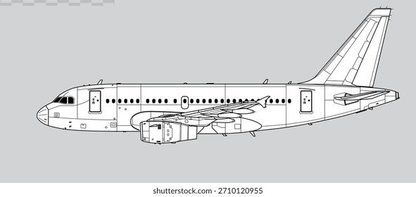 Dibujo de Vector del avión de pasajeros de corto alcance. Vista lateral. Imagen para ilustración e infografía.